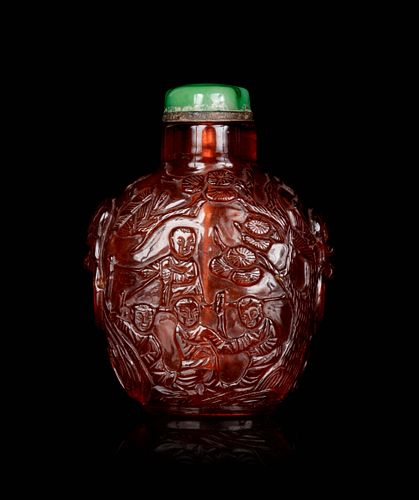 A Carved Amber Snuff Bottle
Height overall 2 3/4 in., 7 cm. 
