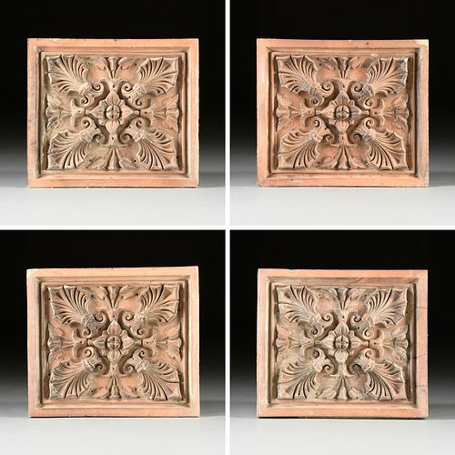 A SET OF FOUR CONTINENTAL ARCHITECTURAL TERRACOTTA RELIEF PANELS, POSSIBLY GERMAN, FIRST HALF 19TH CENTURY,