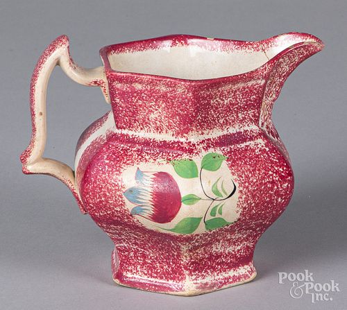 Red spatter pitcher, with tulip