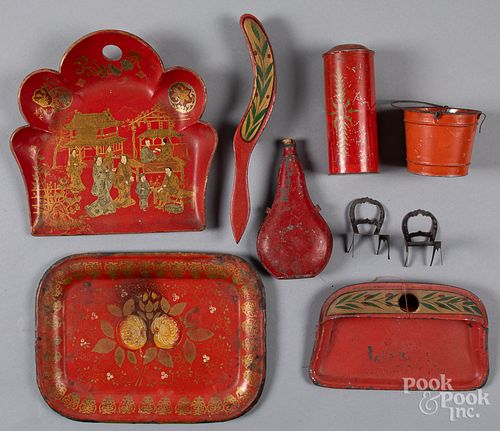 Red painted tin, lacquer, etc.