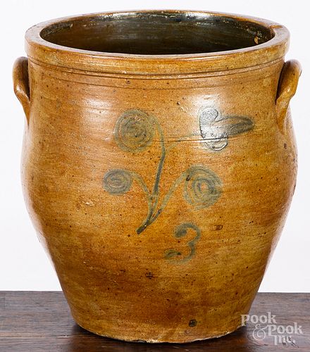 Three-gallon stoneware crock, 19th c.