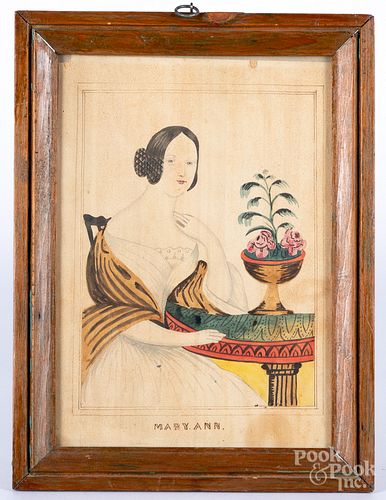 Watercolor folk portrait of Mary Ann, 19th c.