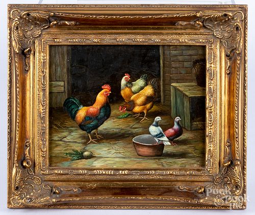 Two contemporary oils of kittens and chickens