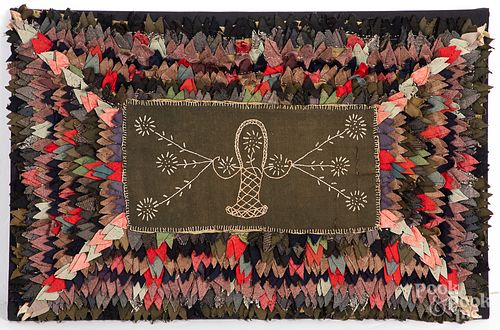 Embroidered and felt rag rug, ca. 1900