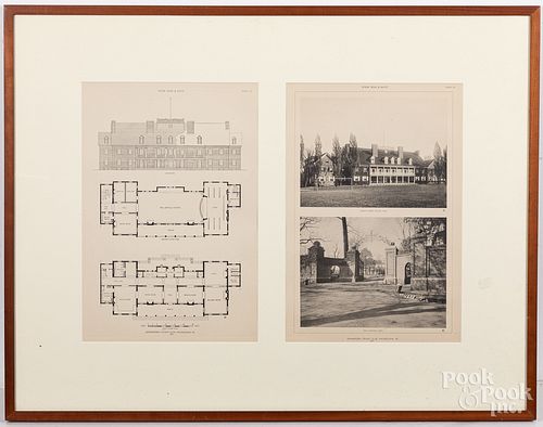 Framed photos and blueprint engravings