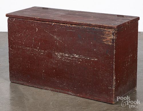 Painted pine lift lid bin, ca. 1800
