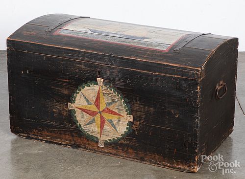 Painted pine dome lid trunk, 19th c.
