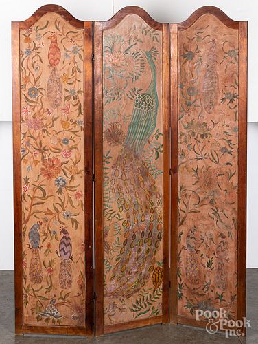 Painted three-part folding screen, early 20th c.