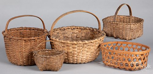 Five splint baskets, 19th c.