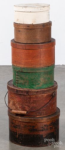 Set of six stacking painted pantry boxes, 19th c.