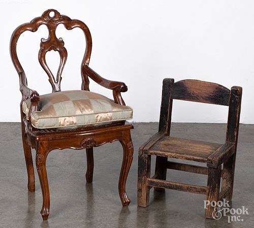 Italian carved mahogany child's chair, etc.