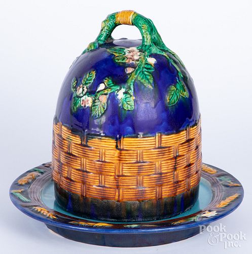 Majolica style cheese dish and cover
