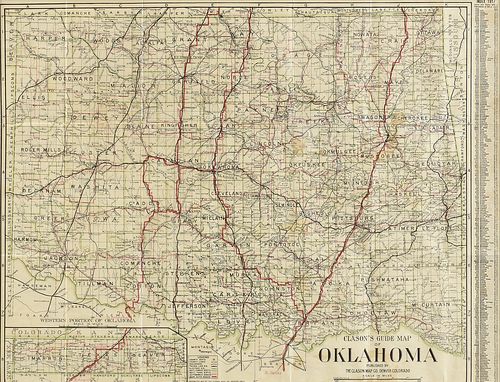 AN ANTIQUE AUTOMOBILE MAP, "Clason's Guide Map of Oklahoma," DENVER, COLORADO, 1917,