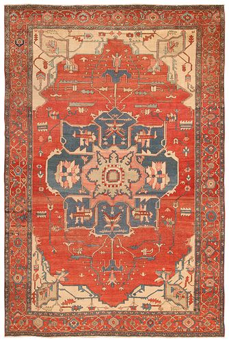 Antique Persian Serapi carpet , 8 ft 10 in x 12 ft 9 in ( 2.7 m x 3.89 m )