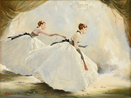 ALDO AFFORTUNATI (Italian 1906-1991) A PAINTING, "Two Ballerinas with Fans," FLORENCE, 