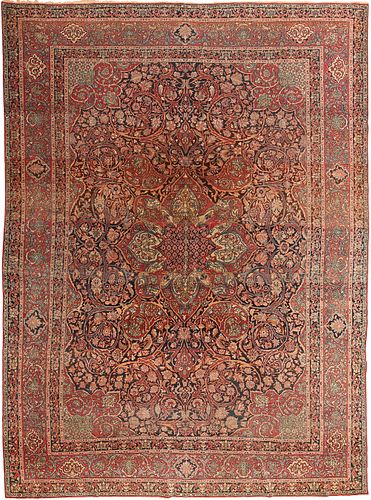 Antique Persian Isfahan carpet , size 9 ft x 11 ft 9 in ( 2.74 m x 3.58 m )