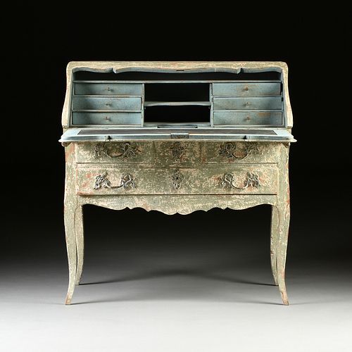 A FRENCH PROVINCIAL STYLE PAINTED WOOD SLANT FRONT BUREAU, 20TH CENTURY,