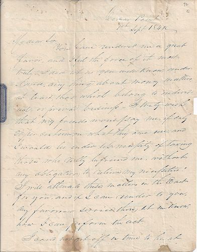 A REPUBLIC OF TEXAS MANUSCRIPT, SAM HOUSTON, SIGNED, LETTER TO SAM MAY WILLIAMS, CEDAR POINT AND GALVESTON, SEPTEMBER 1, 1841, 