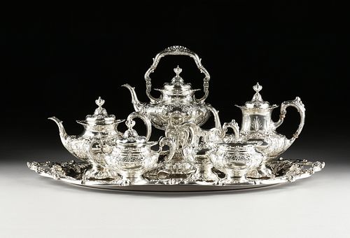 A SEVEN PIECE STERLING SILVER REED AND BARTON "FRANCIS I" TEA SERVICE, TAUNTON, MASSACHUSETTS, 1941-1949,