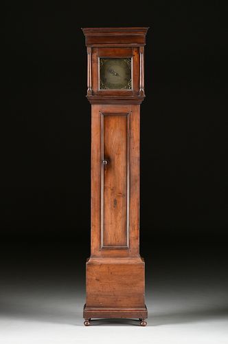 THE STRETCH-JUDSON FAMILY WALNUT TALL CASE CLOCK, BY PETER STRETCH, SIGNED, PHILADELPHIA, 1705-1710,