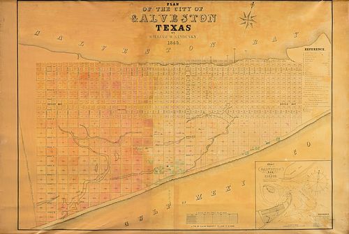 AN ANTIQUE MAP, "Plan of the City of Galveston Texas," CIRCA 1845,