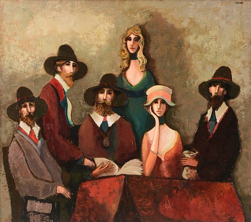 DAVID ADICKES (American/Texas b. 1927) A PAINTING, "A Gathering of Friends,"