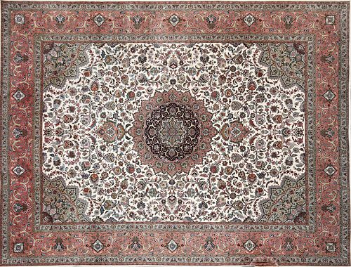 A LARGE TABRIZ COLORFULLY WOVEN WOOL CARPET, 20TH CENTURY,