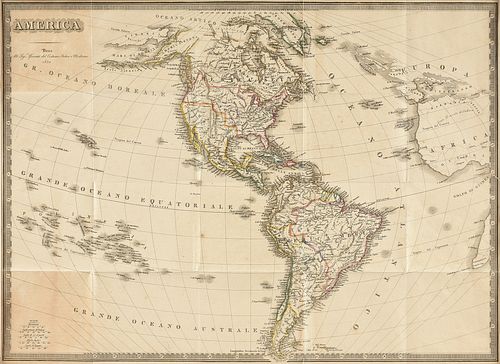 AN ANTIQUE MAP, "America," MILAN, CIRCA 1832,