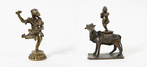 Two Indian Bronze Figures incl. Krishna atop Nandi