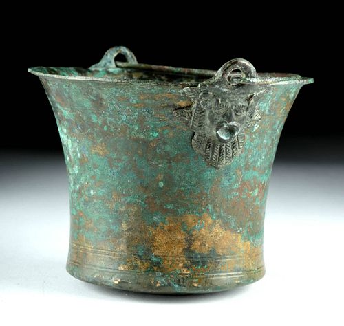 Roman Imperial Bronze Situla Applied Mask Detailing