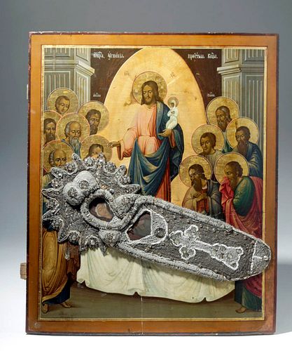 Huge 19th C. Russian Icon - Theotokos on Deathbed
