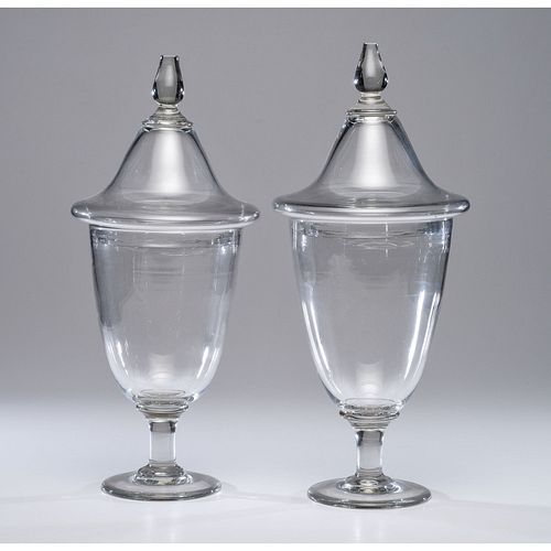A Pair of Blown Glass Lidded Compotes