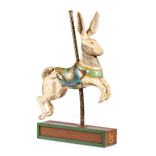 A Carved and Painted Pine Rabbit Carousel Figure