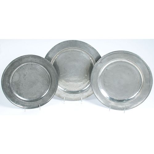 Three English Pewter Chargers