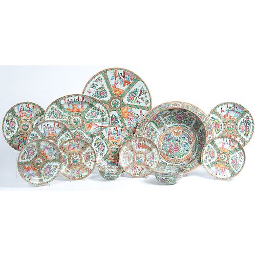 A Group of Chinese Export Rose Medallion Porcelain Table Wares
