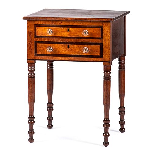 A Federal Two Drawer Sewing Stand in Mixed Maplewood