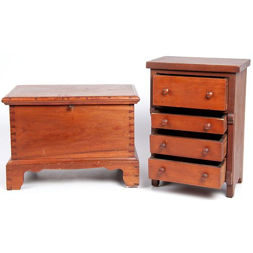 A Miniature Blanket Chest and Chest of Drawers