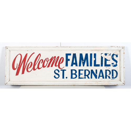 A Painted Wood St. Bernard 'Welcome' Sign