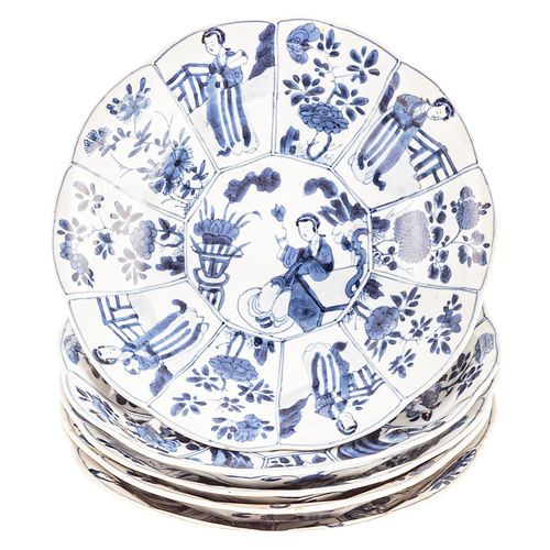 Five Chinese Export Blue/White Paneled Bowl
