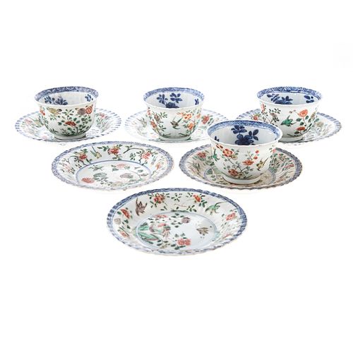 Chinese Export Famille Verte & Blue Cups & Saucers