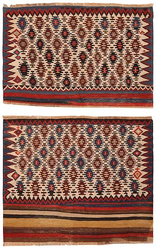Pair of Antique Persian Bag face Kilim , 2 ft 7 in x 3 ft 8 in & 3 ft 1 in x 3 ft 3 in                                