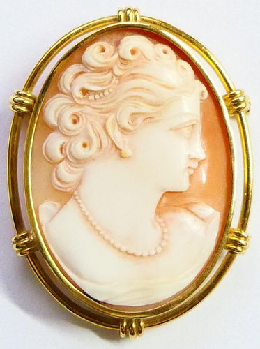 LARGE BEAUTIFULLY MOUNTED 14KT Y G  SHELL CAMEO