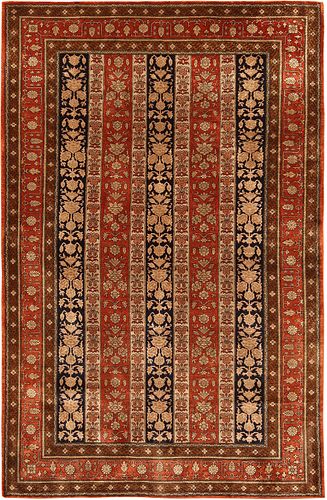 Vintage Persian Silk Qum , 4 ft 5 in x 6 ft 10 in ( 1.35 m x 2.08 m )