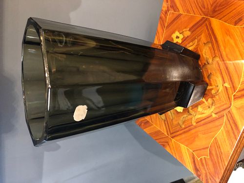 Art Deco Faceted Black Glass Moser Style Vase C.1930