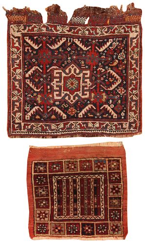 Antique Persian Khamseh and Turkish Malatia bag faces , 1 ft 8 in x 2 ft & 1 ft 6 in x 1 ft 4 in