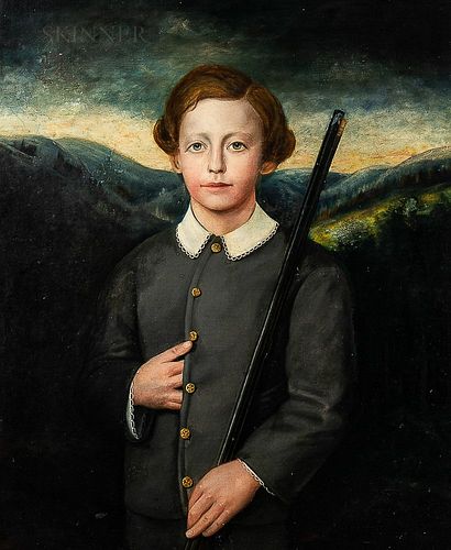 Anglo-American School, 19th Century      Boy in a Gray Suit Holding a Rifle