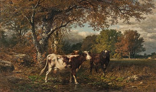 James McDougal Hart (American, 1828-1901)      Pastoral Landscape with Cows in a Field