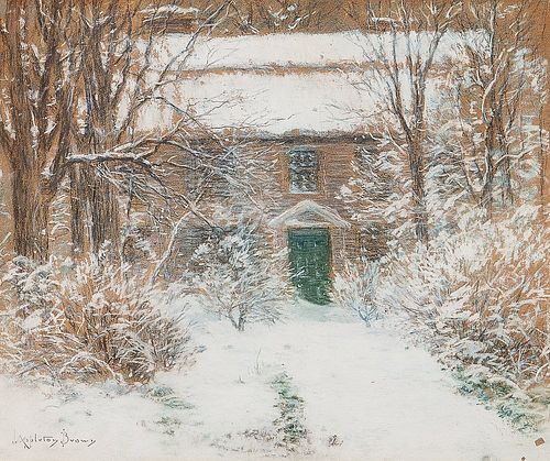 John Appleton Brown (American, 1844-1902)      Antique Home in Newly Fallen Snow