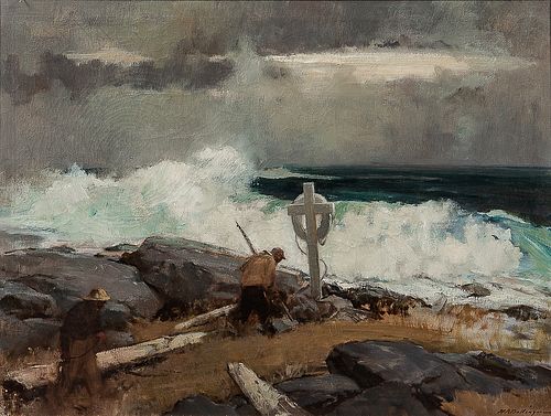 Harry Russell Ballinger (American, 1892-1993)      Scavenging Along a Stormy Coast