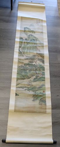 Signed Scroll Painting Landscape, Pong Yong Bi?